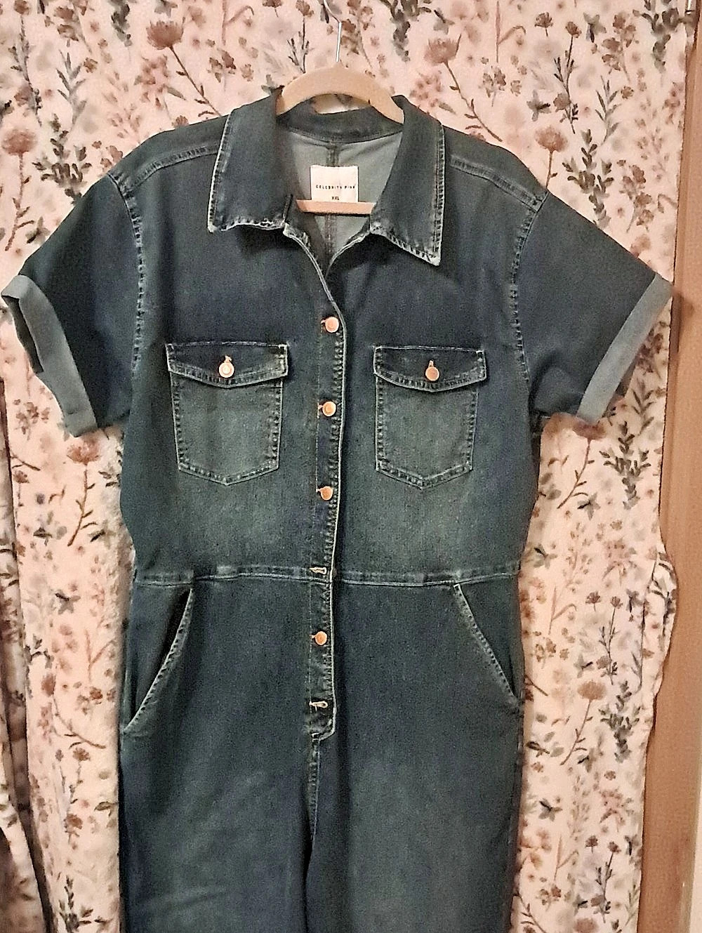 Celebrity Pink Denim Short Sleeve Jumpsuit Blue XXL